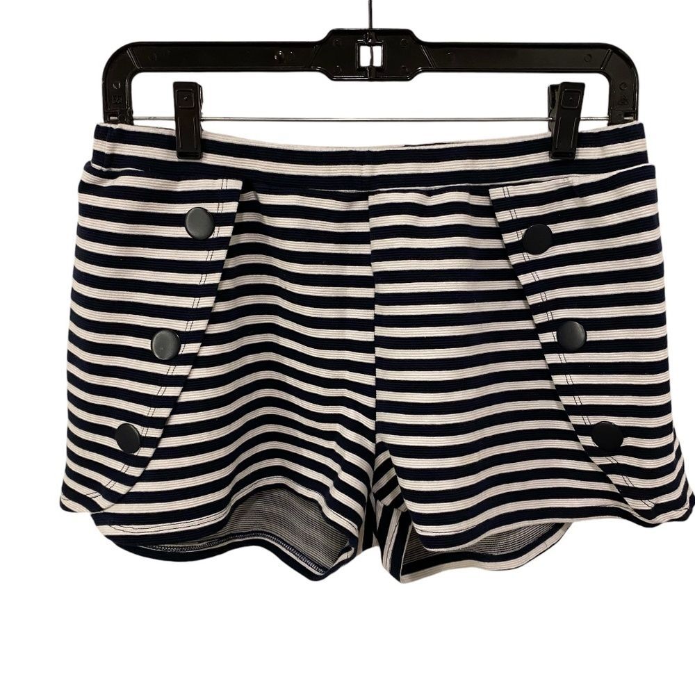 Zara Trafaluc Blue and White Stripes Pull-On Elastic Waistline Shorts. Large